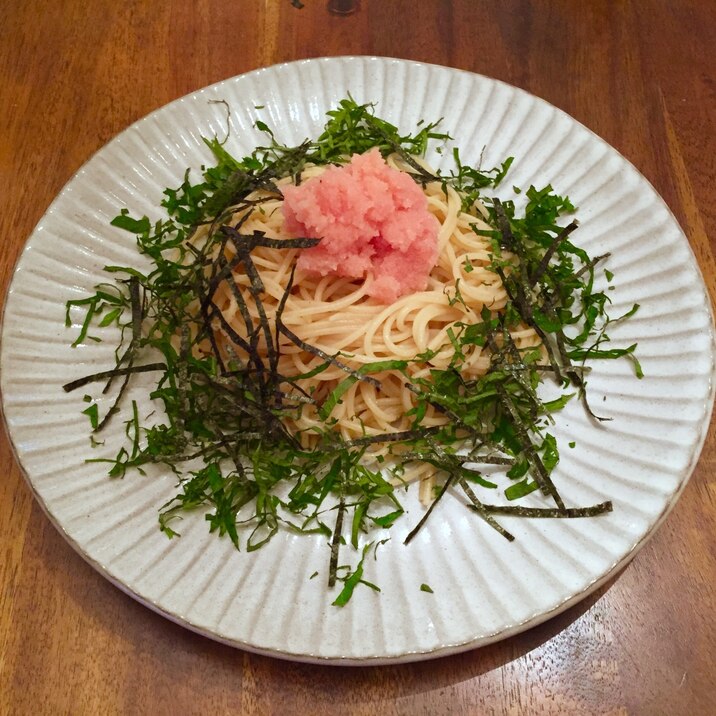 鮭醤油で明太子スパゲティ